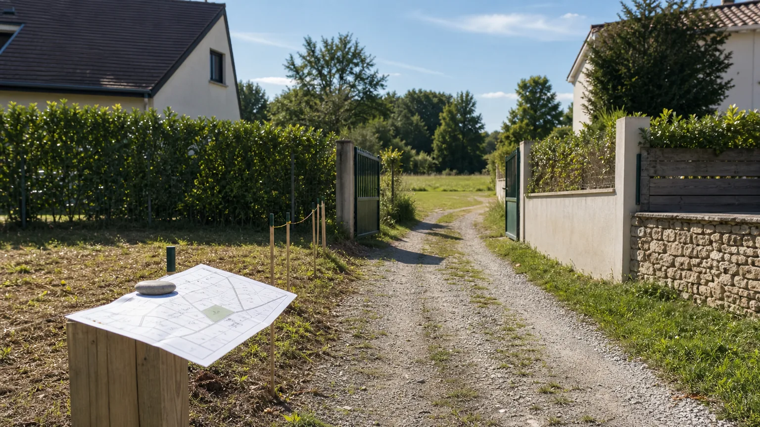 Chemin d’accès entre deux propriétés avec plan de terrain pour vérifier une servitude de passage